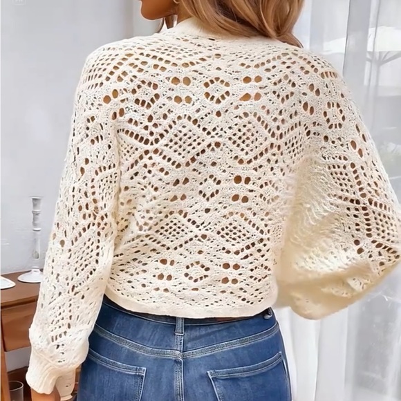 Off White or Milky White Knit Semi Sheer Wrap Sweater - Decorative Side Tie - Picture 13 of 16